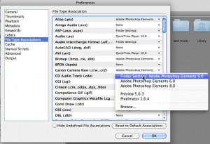 choose Elements 9 as the application to open a file type from Bridge
